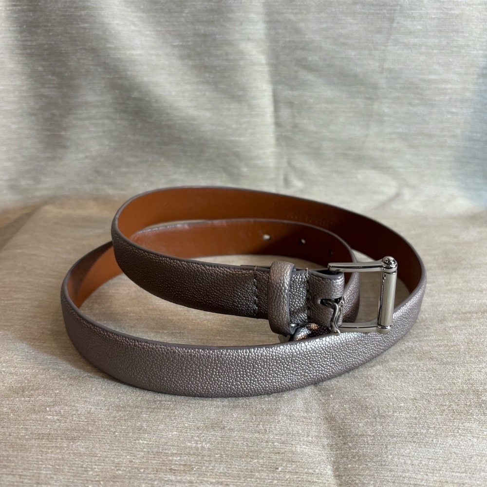 LAUREN RALPH LAUREN Warm Silver Mini Pebbled Leather Narrow Belt Buckle Closure